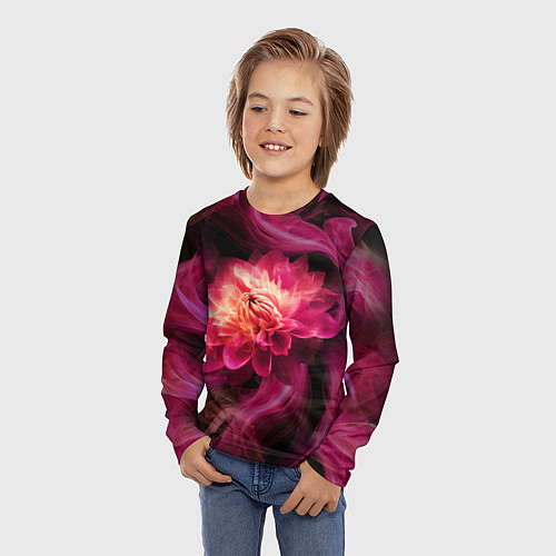 Детский лонгслив Розовый цветок в огне - нейросеть / 3D-принт – фото 3