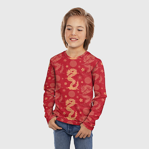 Детский лонгслив Азиатские драконы - классика / 3D-принт – фото 3