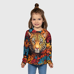 Лонгслив детский Леопард с африканскими узорами, цвет: 3D-принт — фото 2