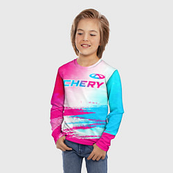 Лонгслив детский Chery neon gradient style: символ сверху, цвет: 3D-принт — фото 2
