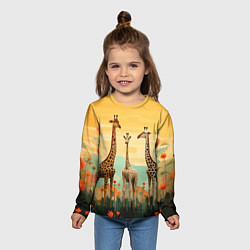 Лонгслив детский Три жирафа в стиле фолк-арт, цвет: 3D-принт — фото 2