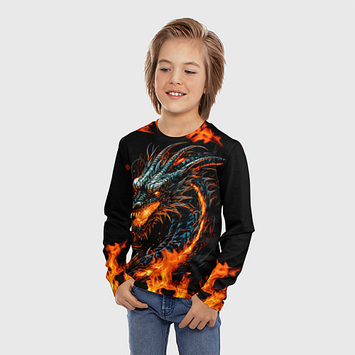 Детский лонгслив Свирепый огненный дракон 2024 / 3D-принт – фото 3