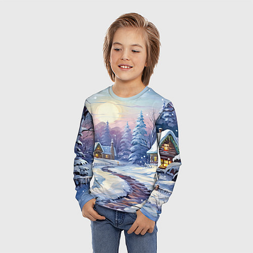 Детский лонгслив Тропинка к новогоднему дому / 3D-принт – фото 3