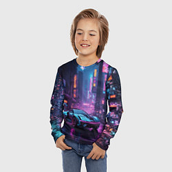 Лонгслив детский Футуристичный неоновый спорткар, цвет: 3D-принт — фото 2