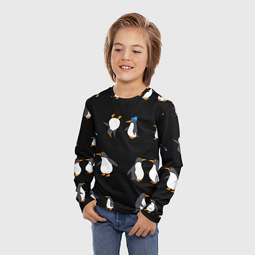 Детский лонгслив Веселая семья пингвинов / 3D-принт – фото 3