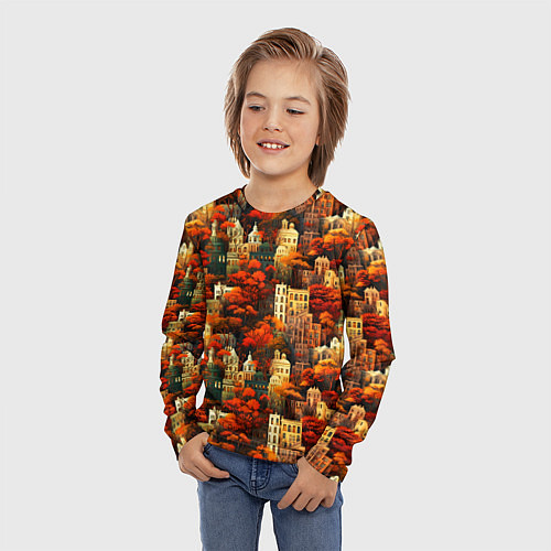 Детский лонгслив Осенний вечерний город / 3D-принт – фото 3
