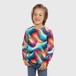 Лонгслив детский Волнообразная разноцветная абстракция, цвет: 3D-принт — фото 2