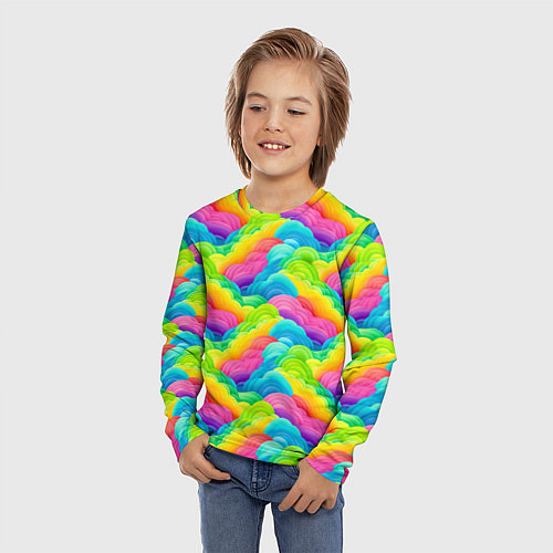 Детский лонгслив Разноцветные облака из бумаги паттерн / 3D-принт – фото 3
