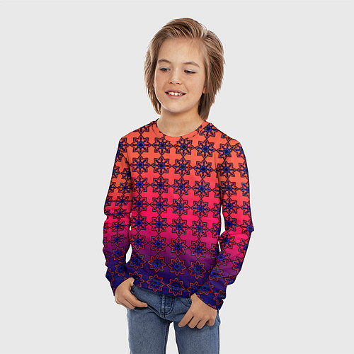 Детский лонгслив Паттерн стилизованные цветы оранж-фиолетовый / 3D-принт – фото 3