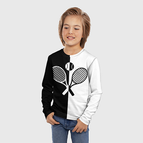 Детский лонгслив Теннис - чёрно белое / 3D-принт – фото 3