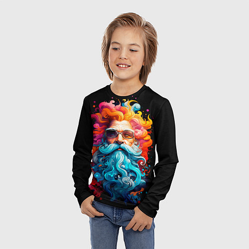 Детский лонгслив Санта Клаус разноцветный / 3D-принт – фото 3