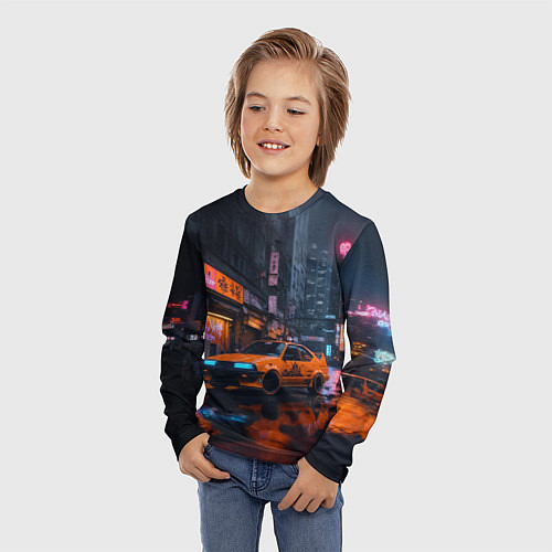 Детский лонгслив Оранжевый автомобиль / 3D-принт – фото 3