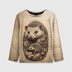 Детский лонгслив Ежики выжженные на доске