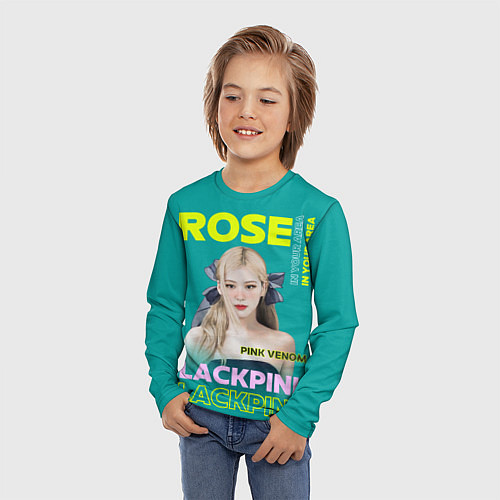 Детский лонгслив Rose - девушка певица из группы Blackpink / 3D-принт – фото 3