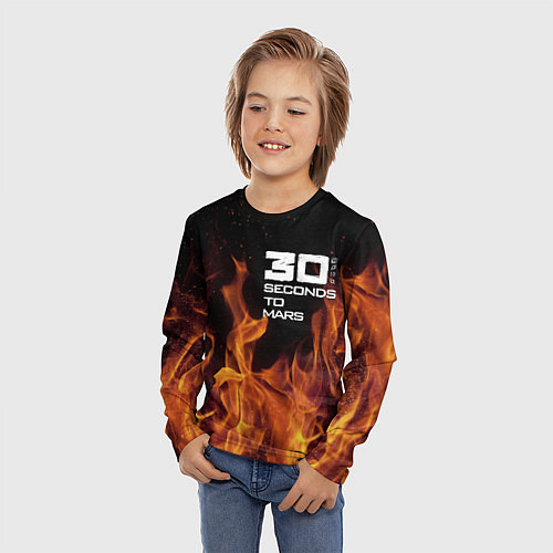 Детский лонгслив Thirty Seconds to Mars fire / 3D-принт – фото 3
