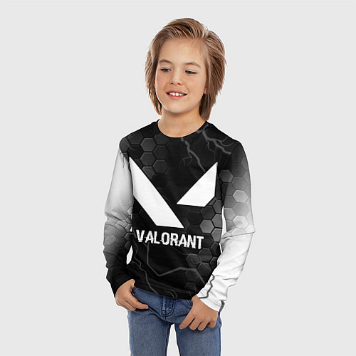 Детский лонгслив Valorant glitch на темном фоне / 3D-принт – фото 3