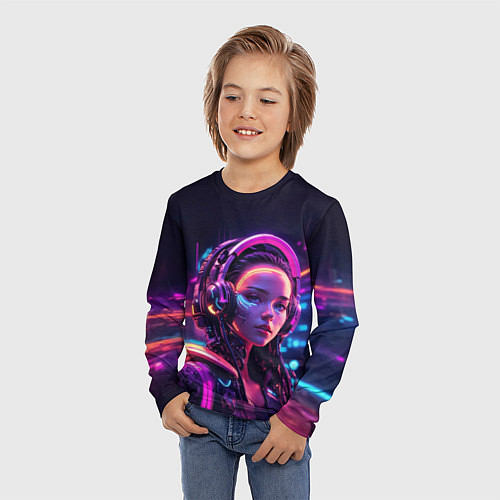 Детский лонгслив Девушка в пурпурных тенях / 3D-принт – фото 3