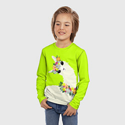 Лонгслив детский Летняя лама - альпака в венке, цвет: 3D-принт — фото 2