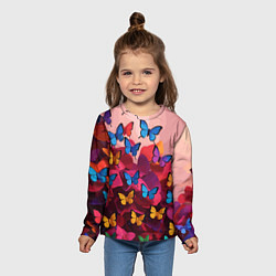 Лонгслив детский Разноцветные бабочки - розовые цветы, цвет: 3D-принт — фото 2
