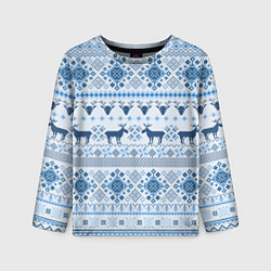 Лонгслив детский Blue sweater with reindeer, цвет: 3D-принт