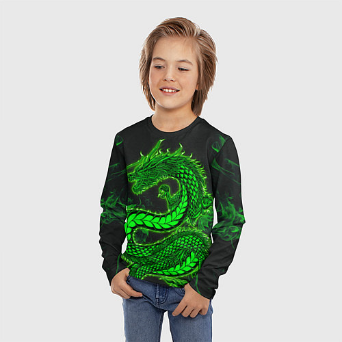 Детский лонгслив Зеленый дракон с эффектом свечения / 3D-принт – фото 3