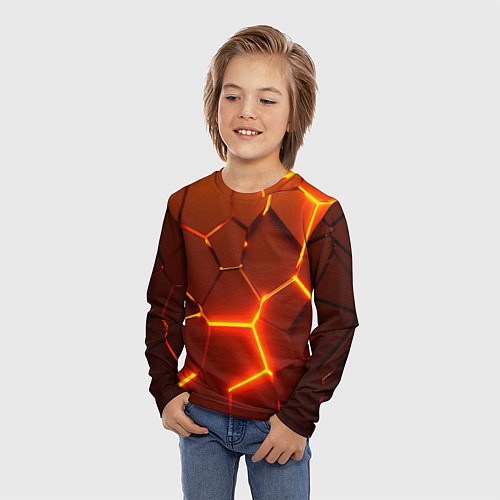 Детский лонгслив Плиты абстрактные огненные / 3D-принт – фото 3