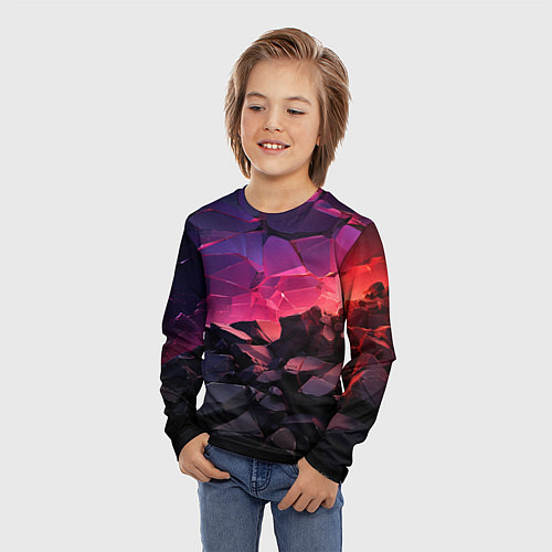 Детский лонгслив Темные фиолетовые камни текстура / 3D-принт – фото 3