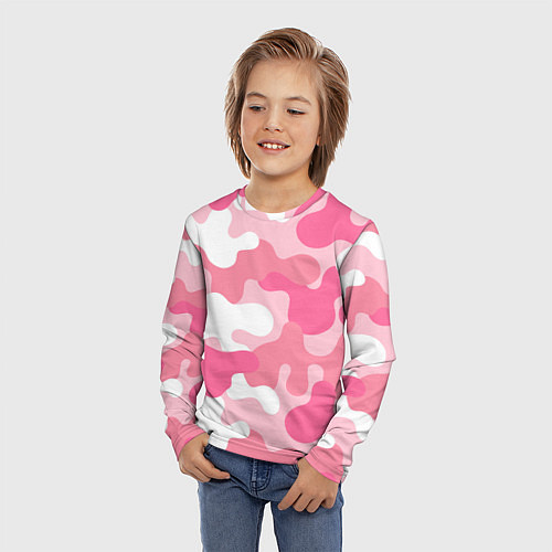 Детский лонгслив Камуфляж розовый / 3D-принт – фото 3