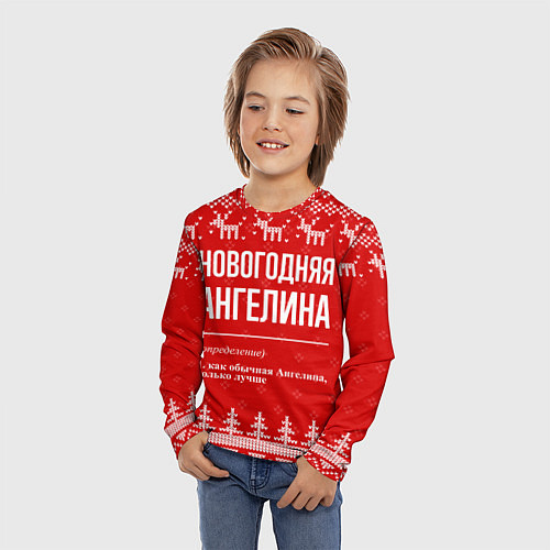 Детский лонгслив Новогодняя Ангелина: свитер с оленями / 3D-принт – фото 3
