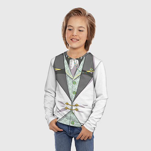 Детский лонгслив Белый мультяшный фрак с шейным платком / 3D-принт – фото 3