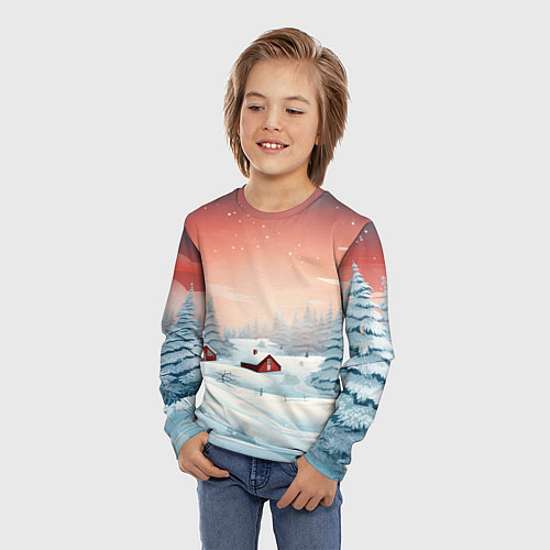 Детский лонгслив Погружение в зимнюю атмосферу / 3D-принт – фото 3