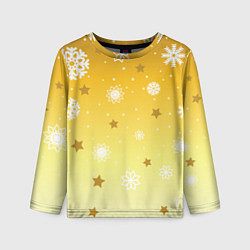 Детский лонгслив Снежинки и звезды на желтом