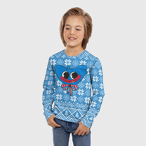 Детский лонгслив Huggy Wuggy christmas sweater / 3D-принт – фото 3