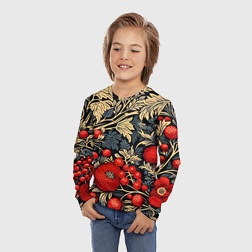 Детский лонгслив Новогодние ягодки и узоры / 3D-принт – фото 3