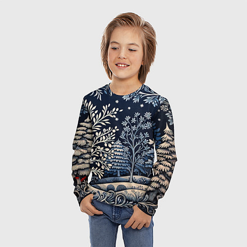 Детский лонгслив Ледяные узоры нового года / 3D-принт – фото 3