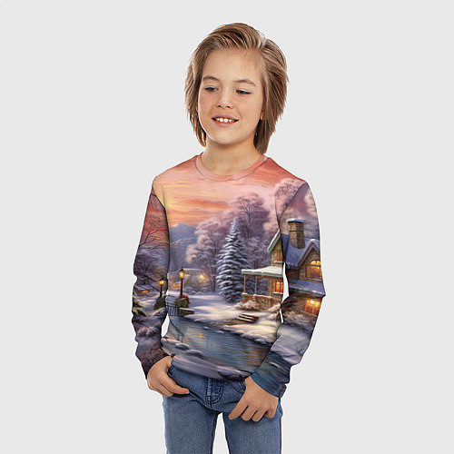 Детский лонгслив Зима в городе / 3D-принт – фото 3