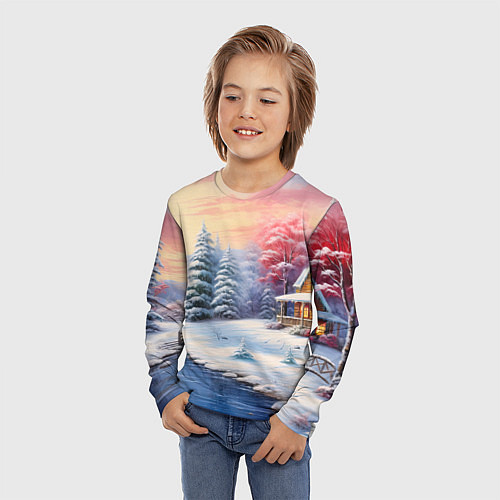 Детский лонгслив Сказочная метель подарков / 3D-принт – фото 3