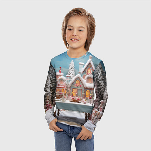 Детский лонгслив Снежный день в городе / 3D-принт – фото 3
