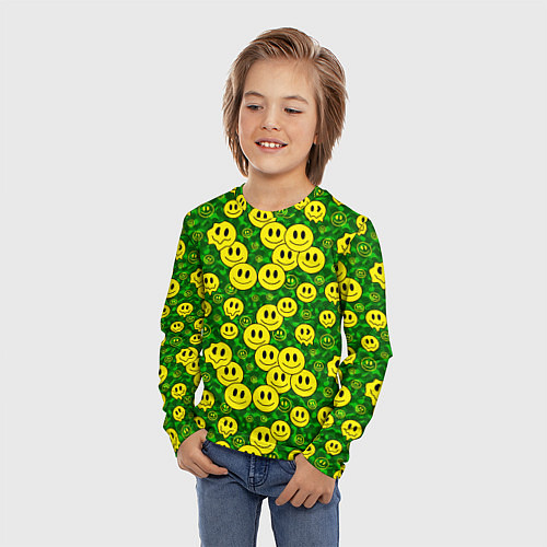 Детский лонгслив Камуфляжные смайлики / 3D-принт – фото 3