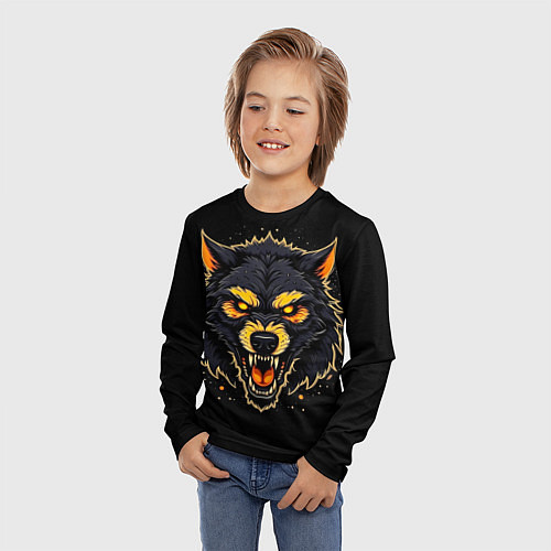 Детский лонгслив Волк чёрный хищник / 3D-принт – фото 3
