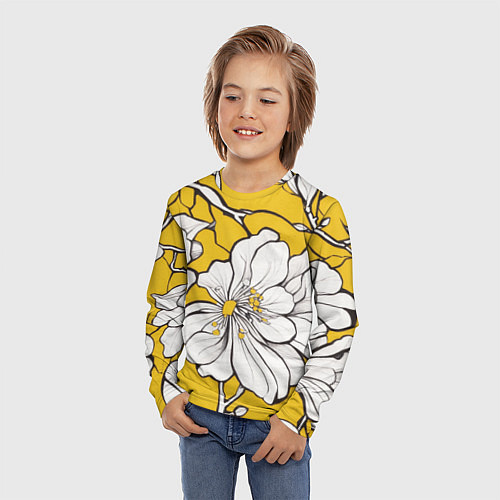 Детский лонгслив Японский паттерн цветов / 3D-принт – фото 3