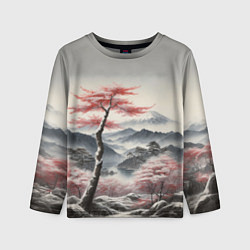 Лонгслив детский Высокое дерево и гора Фудзияма, цвет: 3D-принт
