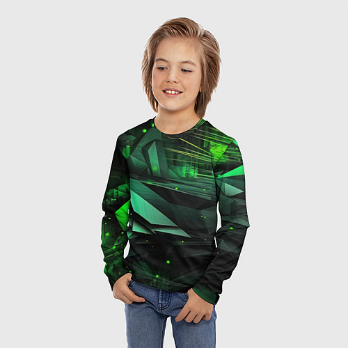 Детский лонгслив Мир абстрактной зелени / 3D-принт – фото 3