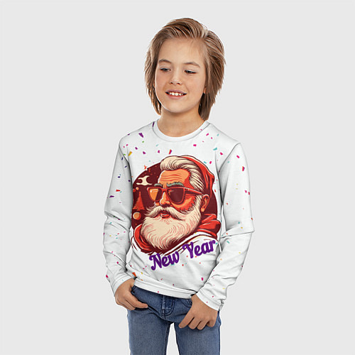 Детский лонгслив Санта в очках / 3D-принт – фото 3