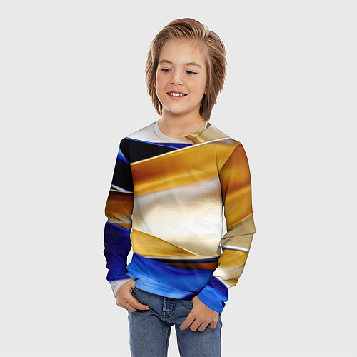 Детский лонгслив Белая желтая синяя абстракция / 3D-принт – фото 3