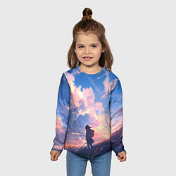 Лонгслив детский Девушка на фоне ветряков, цвет: 3D-принт — фото 2