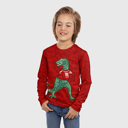 Детский лонгслив Динозавр в свитере - новогодние драконы / 3D-принт – фото 3