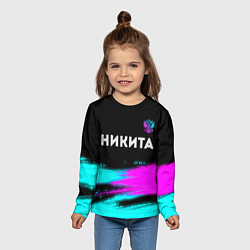 Лонгслив детский Никита и неоновый герб России посередине, цвет: 3D-принт — фото 2