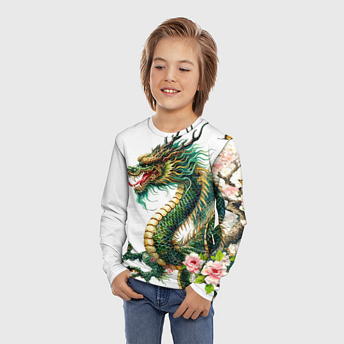 Детский лонгслив Японский дракон - ирезуми искусство / 3D-принт – фото 3