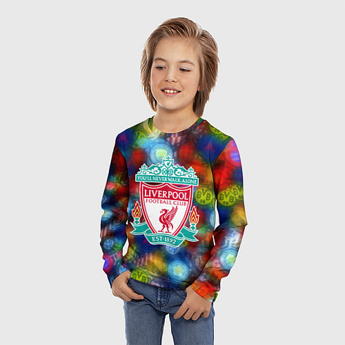 Детский лонгслив Liverpool все logo неон / 3D-принт – фото 3